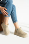Beige Women's Thick Heeled Fur Short Boots Ug01Nav