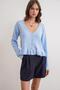 6954 women's ruffle detailed v-neck knitwear sweater baby blue