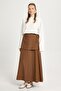 Women's Brown Belted Poplin Long Skirt 30021
