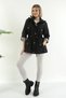 Women's Water-Resistant Trench Coat Hooded Plaid Black Trench Coat Bonded Fabric Trench Coat - 2