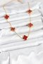 316L Steel Gold Color Chain Burgundy Clover Women's Necklace - 2
