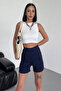 High-Waisted Flexible Lycra Crepe Shorts Offering Both Style and Comfort in Navy Blue () Lsntkn-Rs4