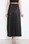 Elegant and Modern Pleated Shiny Crepe Black Skirt with Hidden Elastic () - 3