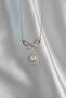 316L Steel Silver Color Bow Detail Zircon Stone Solitaire Necklace - - 2