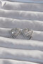 Brass Silver Color Bow Detail Pearl Zircon Stone Heart Earrings -