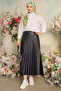 Elegant and Modern Pleated Shiny Crepe Black Skirt with Hidden Elastic () - 5