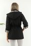 Women's Water-Resistant Trench Coat Hooded Plaid Black Trench Coat Bonded Fabric Trench Coat - 5