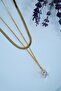 Baguette Stone Gold Color Italian Bean Chain Women's Steel Necklace - - 3