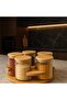 5-Piece Bamboo Rotating Stand Round Glass Spice Jar Set Spice Spoon Set Dowry and Kitchen Set 400 ml - 3
