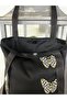 Black Canvas Bag Mackenzie Pattern Butterfly Shoulder Bag - 3