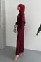 Lerina Burgundy Rose Detail Satin Long Dress Yrn-2139 - 4