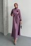 Lerina Lilac Rose Detail Satin Long Dress Yrn-2139 - 3