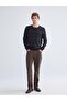 Navy Blue Crew Neck Long Sleeve Plaid Men's Knitwear Sweater - 3