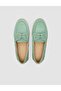 Monamae 100% Genuine Leather Green String Detailed Suede Women's Loafer - 4