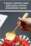 Practical 2Pcs Stainless Gold Steel Luxury Serving Salad Spoon Spatula Steel Food Serving Spoon 21cm - 2
