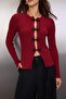 Bordo Premium/Özel İplikli Fitted/Vücuda Oturan Aksesuar Detaylı Triko Hırka TWOAW26HI00201 - 3