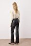 Siyah Suni Deri Flare Bootcut Pantolon TWOAW26PL00069 - 6