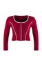 Bordo Teen Kontrast Biye Detaylı Fitted/Vücuda Oturan Fermuarlı Yaka Esnek Örme Bluz TBBAW26AF00041 - 5
