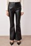 Siyah Suni Deri Flare Bootcut Pantolon TWOAW26PL00069 - 5