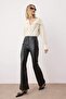 Siyah Suni Deri Flare Bootcut Pantolon TWOAW26PL00069 - 3