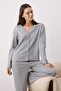 Gri Melanj Hırka Fittili Örme Pijama Takımı THMAW26PT00080
