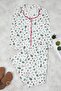Ekru %100 Pamuklu Çiçekli Biyeli Yılbaşı Temalı Örme Büyük Beden Pijama Takımı TBBAW26AI00015 - 2