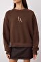 Kahverengi Bisiklet Yaka Regular Fit Nakışlı Kalın İçi Polarlı Örme Sweatshirt TWOAW24SW00199 - 3