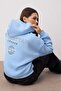 Açık Mavi Sırt Baskı Detaylı Kapüşonlu Kalın İçi Polarlı Örme Sweatshirt TWOAW22SW0711