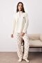 Ekru-Kırmızı Kirazlı Fermuarlı Yumuşak Waffle Örme Pijama Takımı THMAW26PT00186 - 2