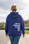 Mavi Kapüşonlu Sırtı Slogan Baskılı Örme Büyük Beden Sweatshirt TBBAW26AO00015 - 5