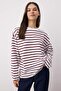 Ekru Çizgili Oversize/Geniş Kesim Bisiklet Yaka İnce Örme Sweatshirt TWOAW23SW00326 - 6
