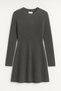 Women's Anthracite Crew Neck Flared Mini Ribbed Winter Knitwear Dress