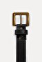 Leather Belt Black with Gold Square Buckle - 3