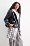 Relax Fit Removable Hood Zippered Faux Leather Coat E8543Ax25Au - 3