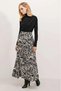 Women's Cream Black Patterned Unlined Elastic Waist Midi Skirt HZL24S-BD180031 - 2