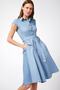 Women's Blue Short Sleeve Button down Waist Belted Denim Shirt Dress Hzl22S-Bd121761