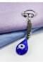 Navy Blue Glass Drop Evil Eye Bead Keychain, Gift Evil Eye Beaded Bag Ornament