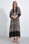 Black Beige Patterned - Elastic Ankle and Button Long Viscose Women's Dress Hzl24s-bd 124231