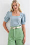 Women's Light Blue Square Neck Knitted Blouse Hzl22W-Bd104091
