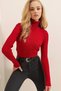 Women's Red High Neck Ribbed Knitwear Turtleneck Sweater Hzl22W-Bd1445001 - 3