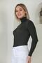 Women's Khaki High Neck Ribbed Knit Sweater Hzl22W-H100011 - 4