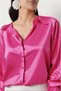 Women's Vivid Pink Lightly Draped Satin Surface Shirt Hzl22w-bd139641 - 4
