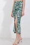 Women's Green White Rose Patterned Elastic Waist Slit Long Skirt HZL24S-BD1180081 - 3