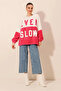 Women's Fuchsia White Block EVER SLOW Printed Comfortable Plush Sweatshirt HZL23W-BD1554781 - 5