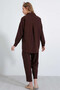 Women's Brown Linen Shirt Trousers Bottom-Top Double Set HZL23W-BD166221 - 5