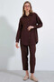 Women's Brown Linen Shirt Trousers Bottom-Top Double Set HZL23W-BD166221