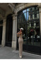 Women's Beige Crew Neck Zero Sleeve Washable Corded Fabric Long Dress Hzl24S-Vl1241071 - 4