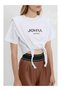 Women's White Text Printed Oversize Padded Waist Detail Knitted T-Shirt HZL23S-DSB120231 - 4