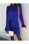 Women's Cobalt Blue Crew Neck Knitwear Dress HZL24W-FRY120211 - 2