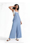 Women's Ice Blue Adjustable Strap Pocket Wide Leg Gardener Jumpsuit HZL22S-BD170191 - 4